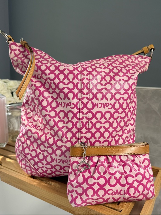 Coach Handbags - COACH Pink Op Art Signature Coated Canvas Set